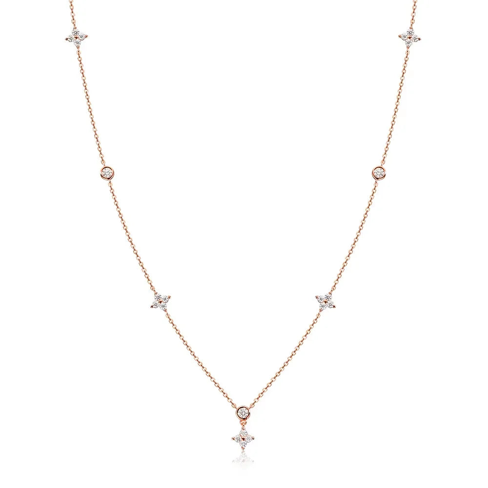Serenity D Moissanite Necklace for Women Gift Solid 925 Silver Sparkling Lab Diamond Four Leaf Clover Pendant Neck Chain Jewelry