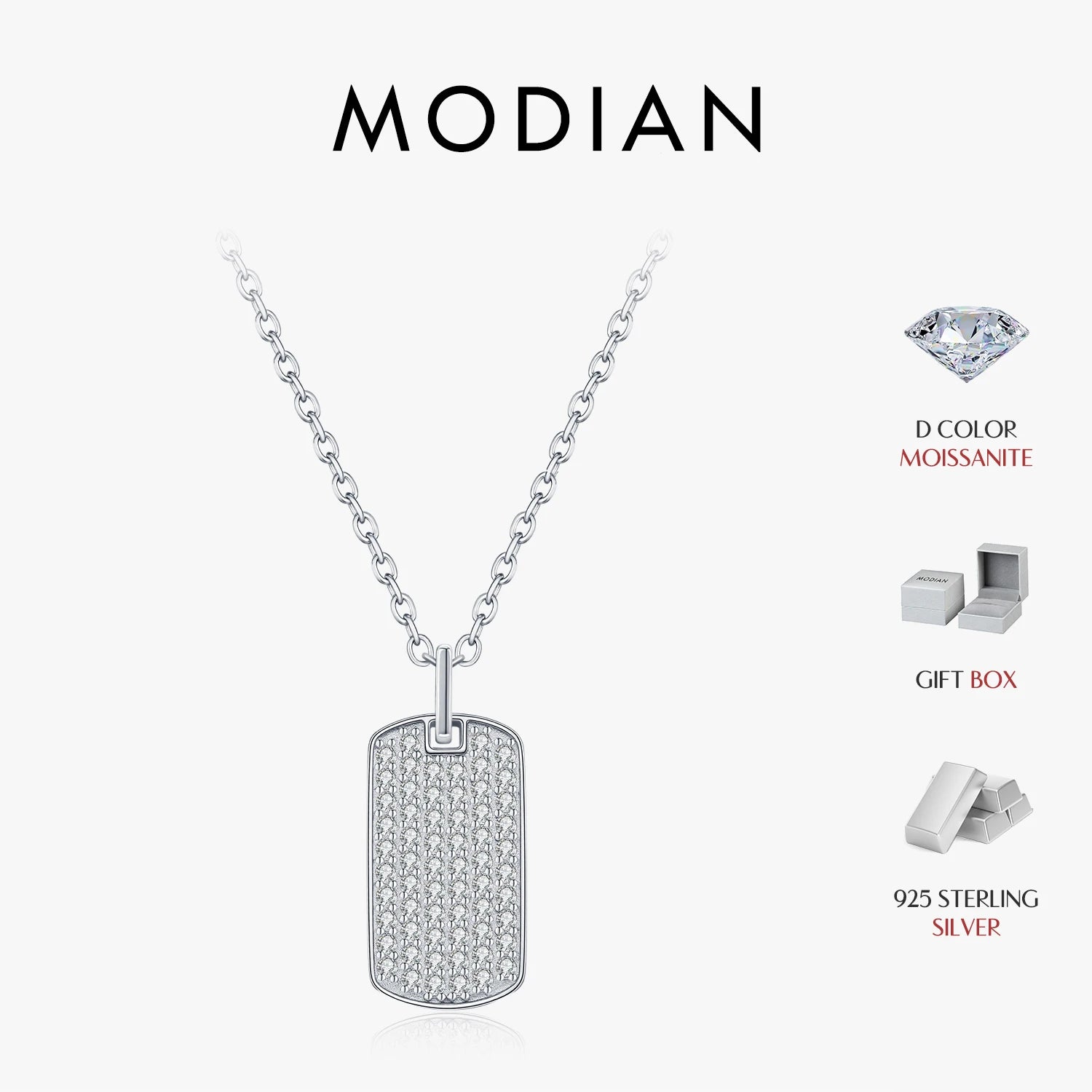 MODIAN D Color Moissanite Rectangle Brand Necklace 925 Sterling Silver Trendy Stackable Pendant Necklaces For Women Fine Jewelry