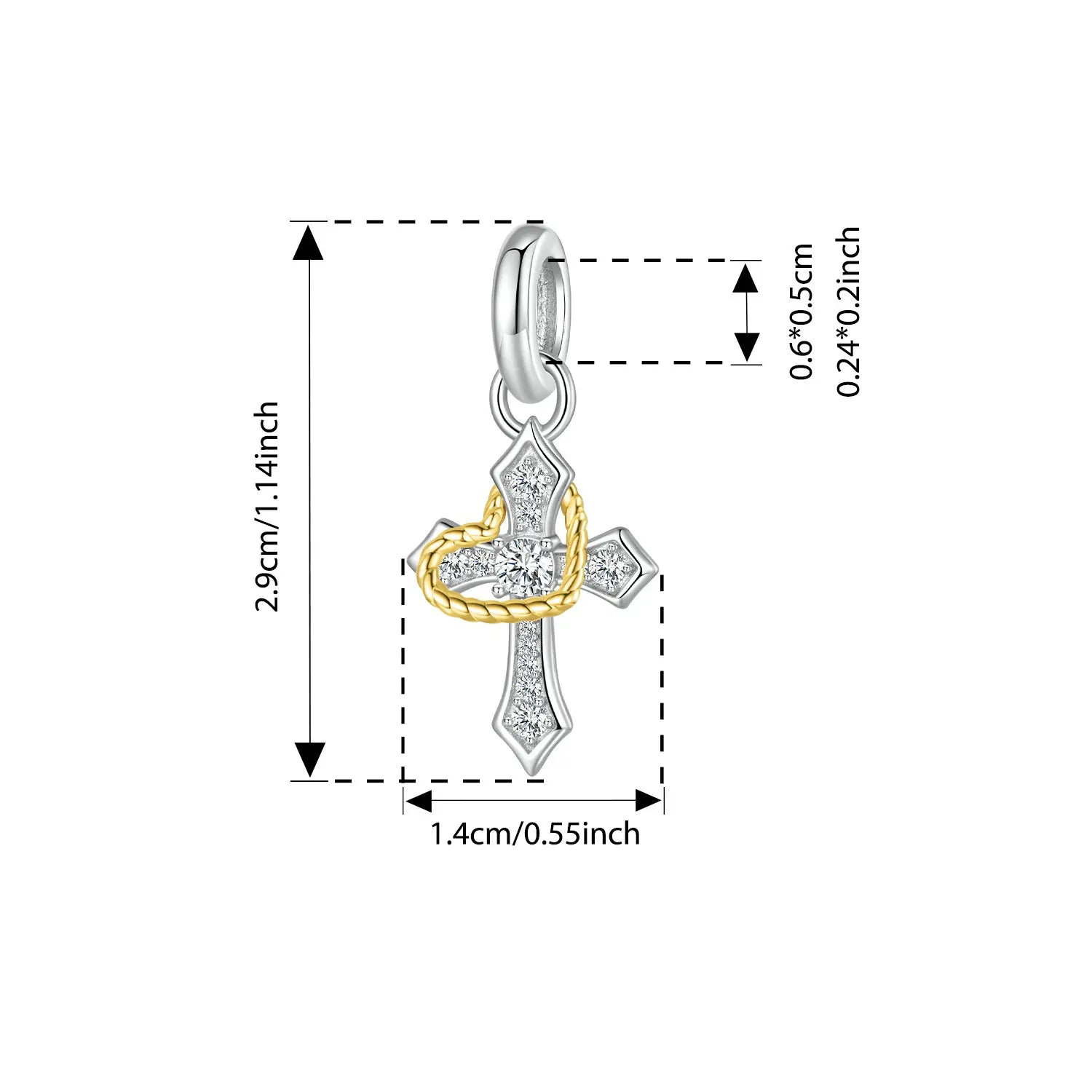 Bamoer Anhänger aus 925er Sterlingsilber, zweifarbig, mit Jungfrau Maria-Motiv, Kreuzanhängern und Flügelperlen, ideal für DIY-Armbänder und mehr.