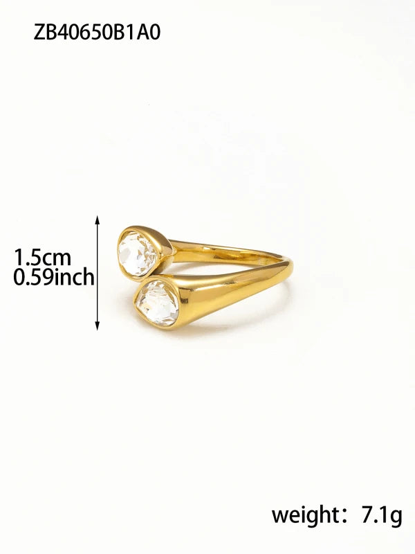 Multi-Color Fashion Jewelry Open Rings 18K Gold Plated Stainless Steel Simple Crystal Ring For Women Jewelry