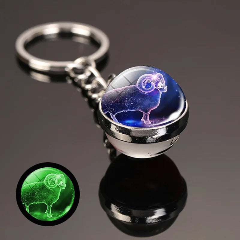New Design Luminous Crystal Twelve Constellation Keychain Unisex Metal Holder Pendent Key Ring Bag Decoration Gift For Couple
