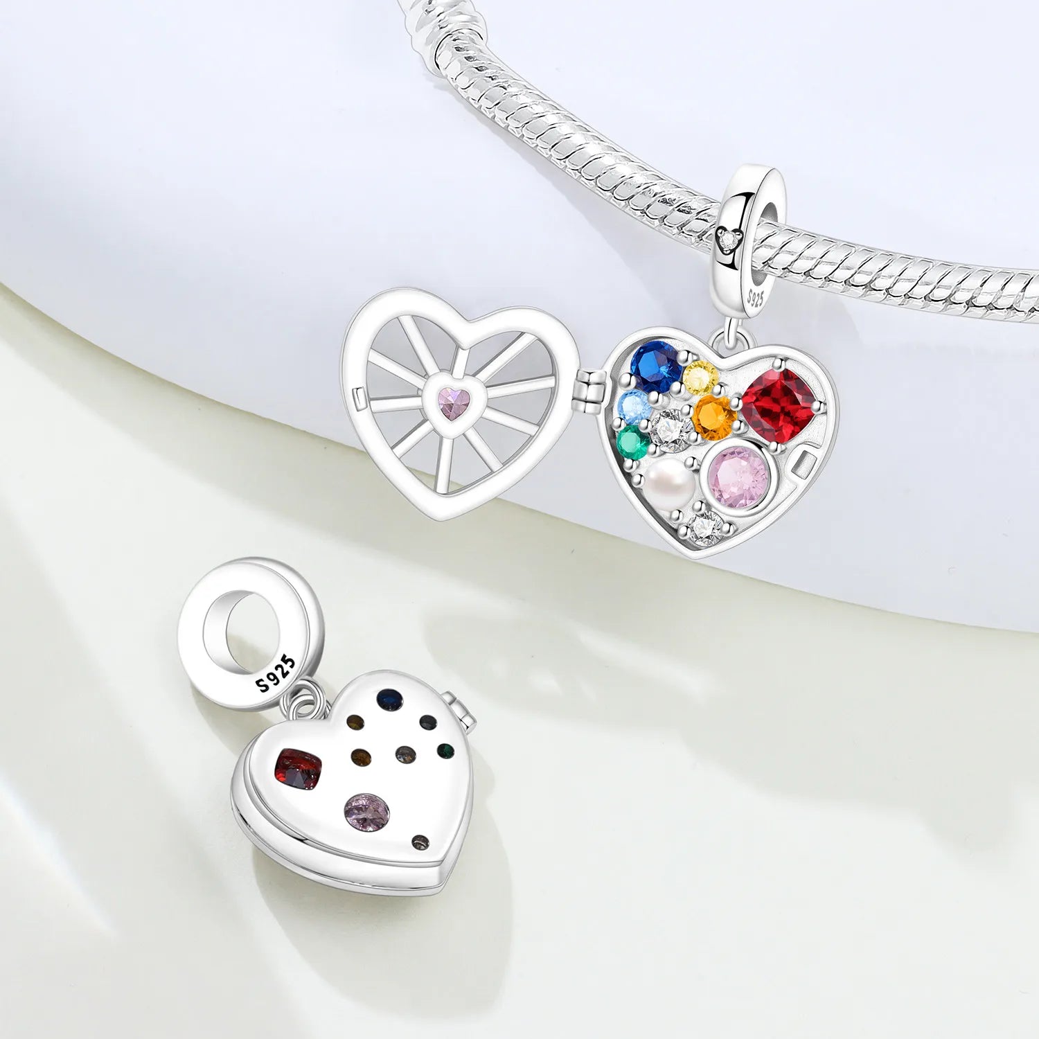 PANPOKI 925 Sterling Silver Heart Shaped Treasure Box Beads Original Pendants Bracelet Charm Jewelry Party DIY Trendy Gifts