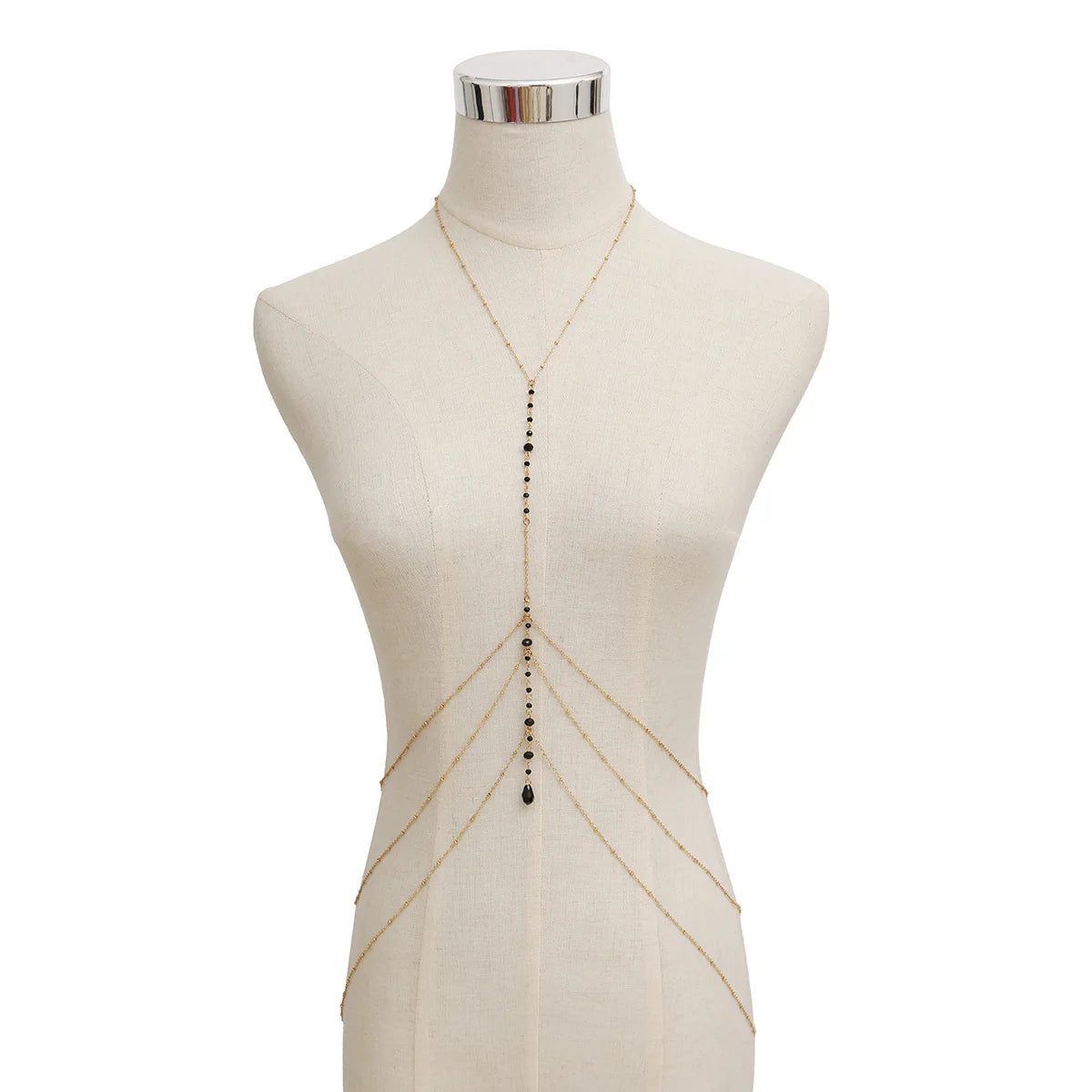 Fashionable Multi-layer Hanging Neck Style Black Crystal Bead Chain Ladies' Chest Chain Jewelry - Madeinsea©