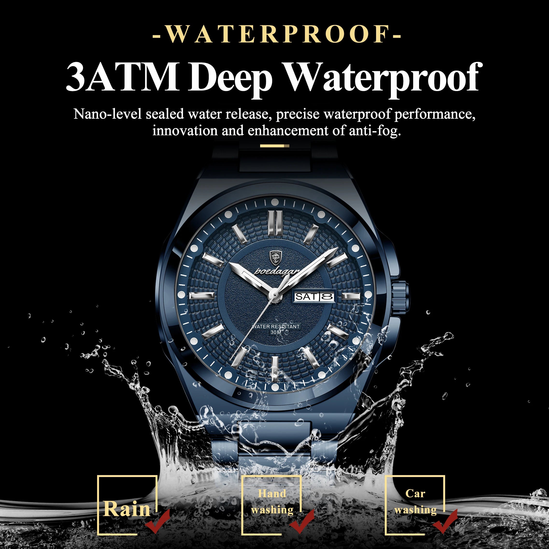 POEDAGAR Sport Original Men Clock Quartz Date Week Luxury Man Wristwatch Waterproof Luminous Stainless Steel Men's Watches Reloj - Madeinsea©