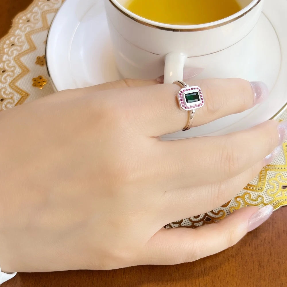 Bague Pierres Rouges Et Vertes,Bijou Fin Pour Femme,Printemps 2022,Tout Nouveau Cadeau Personnalisé En Argent Sterling 925