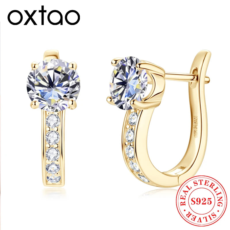 OXTAO 1CT Moissanite U Shape Hoop Earrings 925 Sterling Silver Stud Ear D Color VVS1 For Women Anniversary Gift Fine Jewelry