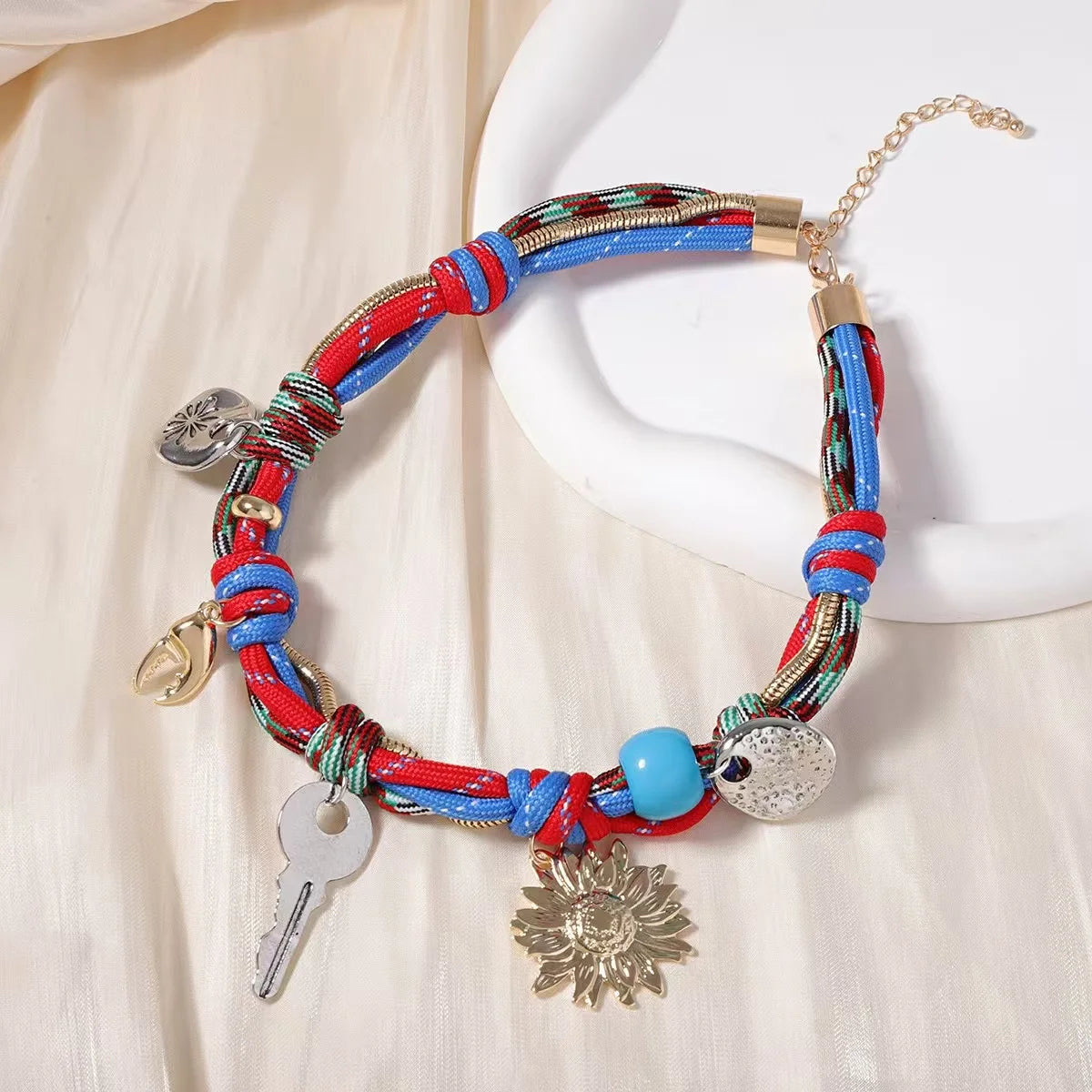 Zvoijio Handmade Key Sunflower Tassel Choker Necklace