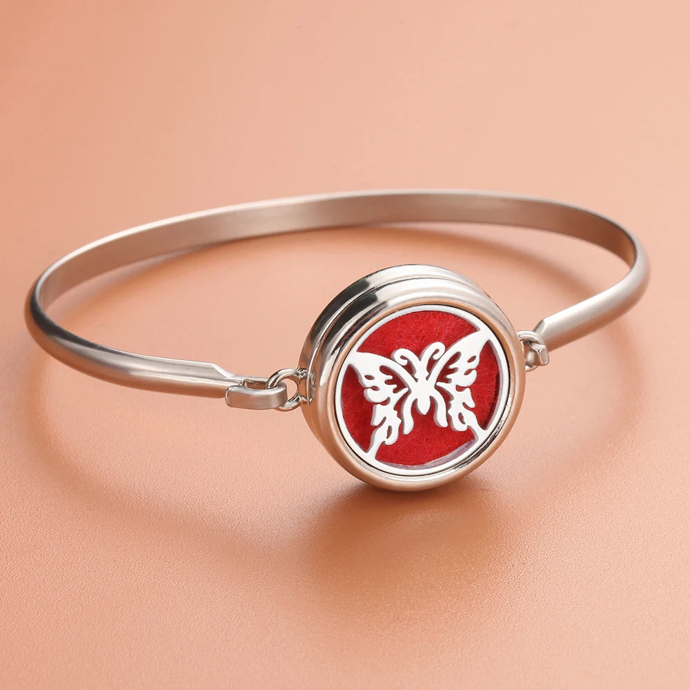 Aromatherapie-Armbänder mit Baum-Diffusor, Manschettenarmband, Parfüm-Armband mit ätherischen Ölen, offenes Medaillon-Armband, Aromaschmuck