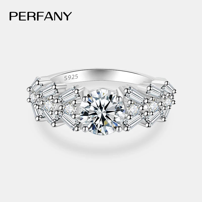 PERFANY 1CT Moissanite Ring for Women S925 Pure Silver Rectangular Chamfered Laboratory Diamond Wedding Band Luxury Jewelry - Madeinsea©