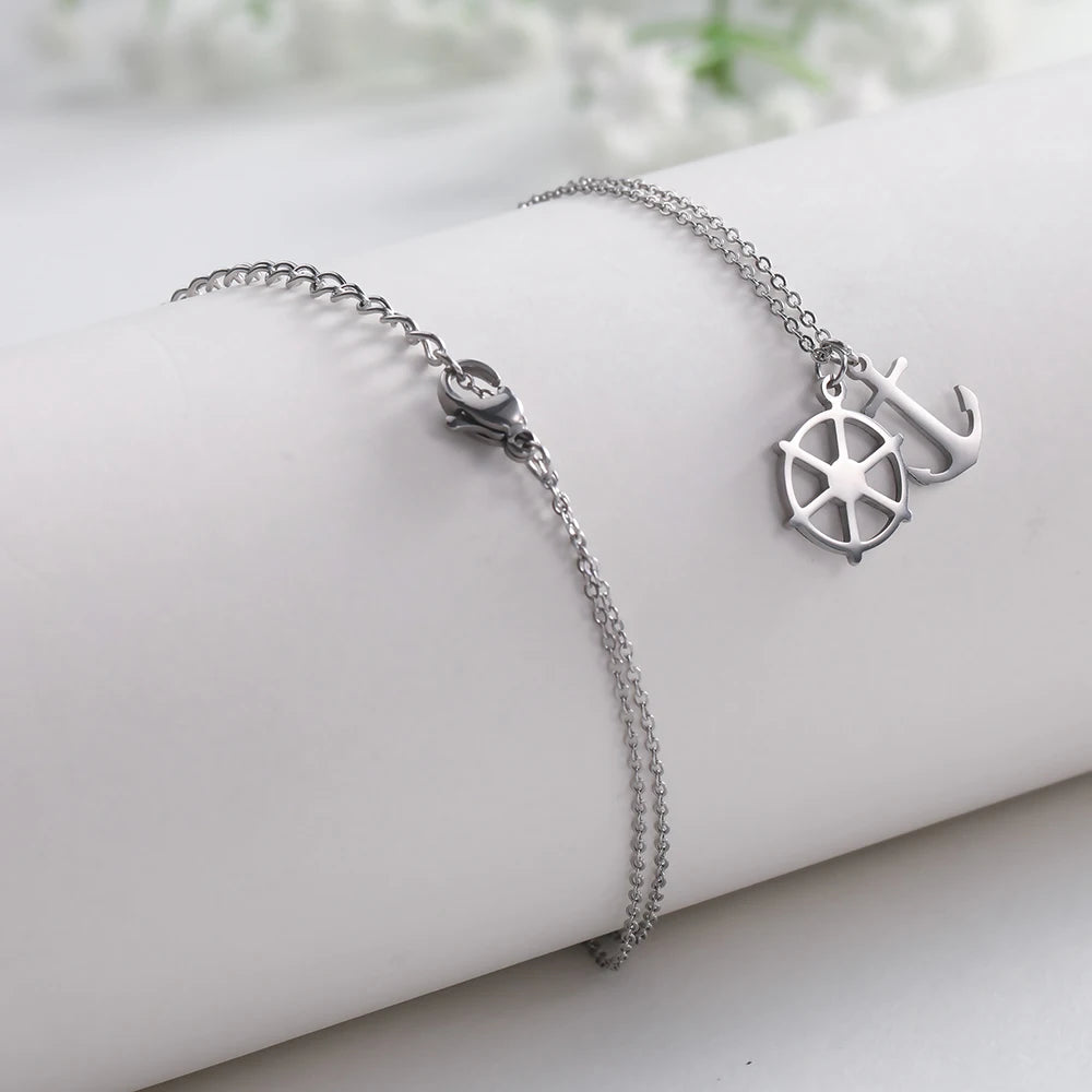 Dreamtimes Rudder And Anchor Double Pendants Necklace For Men Women High Quality Stainless Steel Chain Retro Pirate Jewelry 2023