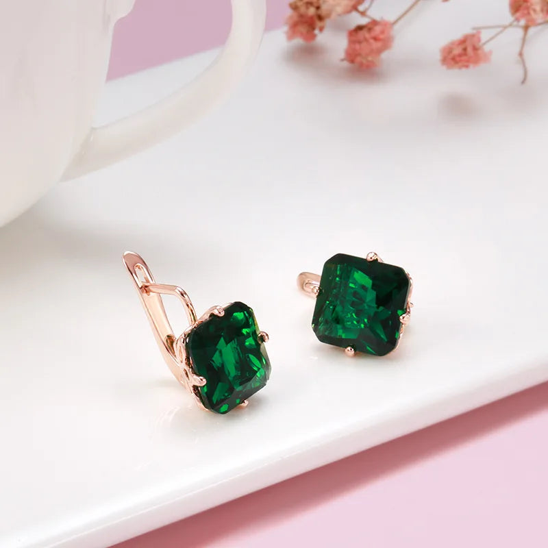 Rose Gold Geometric 585RG Earrings for Women Small Square Zircon Ear Clips Minimalist Fashion Jewelry
