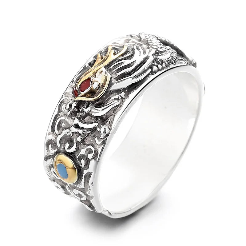 2024 New Year Zodiac Dragon Ring Male Trendy Finger Accessories Lucky Blessing Men Ring Opening Gold Silver Collision Jewelry