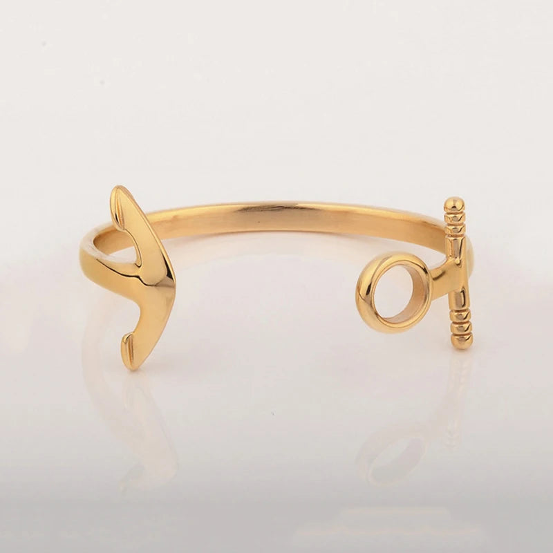 MKENDN 18K Gold Plated Horseshoe Cuff Bangle for Men Stainless Steel Feather Screw Design Fashion Hip Hop Jewelry Bracelet