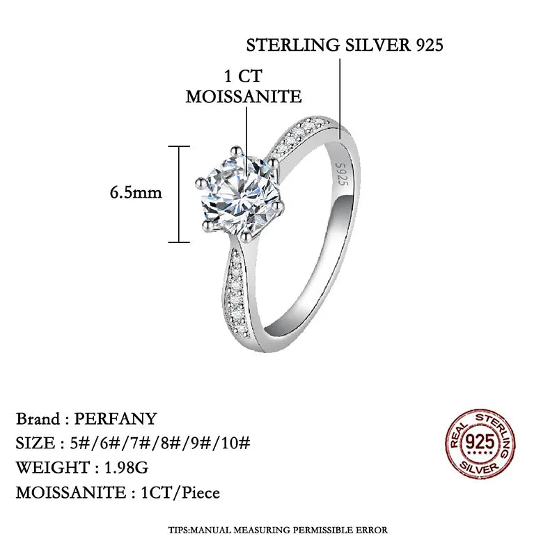 PERFANY 0.5-3CT Moissanite Ring For Women S925 Pure Silver Sparkling Engagement Ring Wedding High-end Jewelry - Madeinsea©