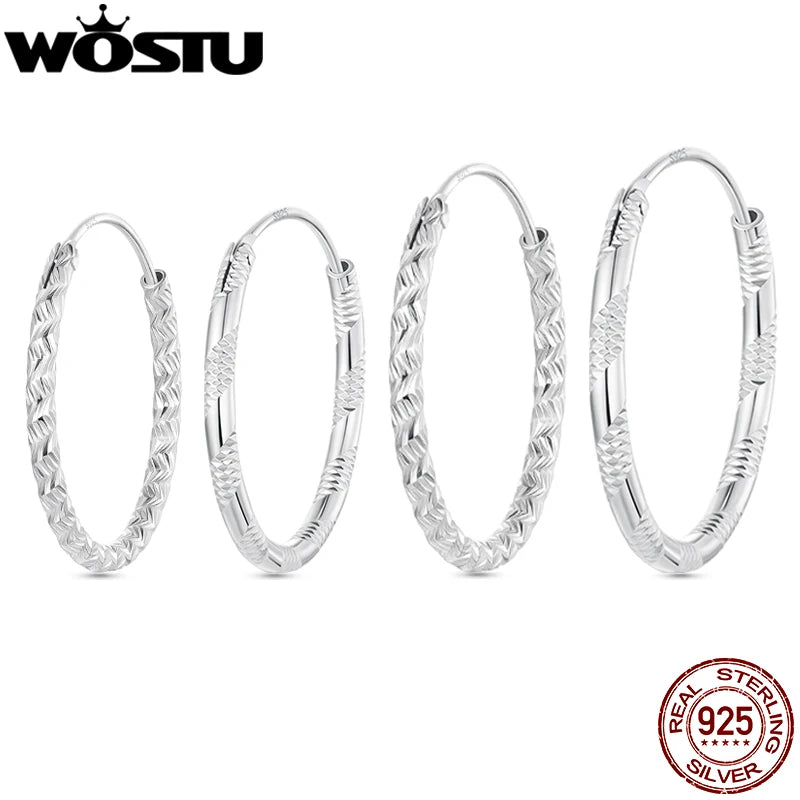 WOSTU 925 Sterling Silver Simple Luxury Hoop Earrings For Women, S925 Stacking Hoops Textured Women Statement Jewelry Gift