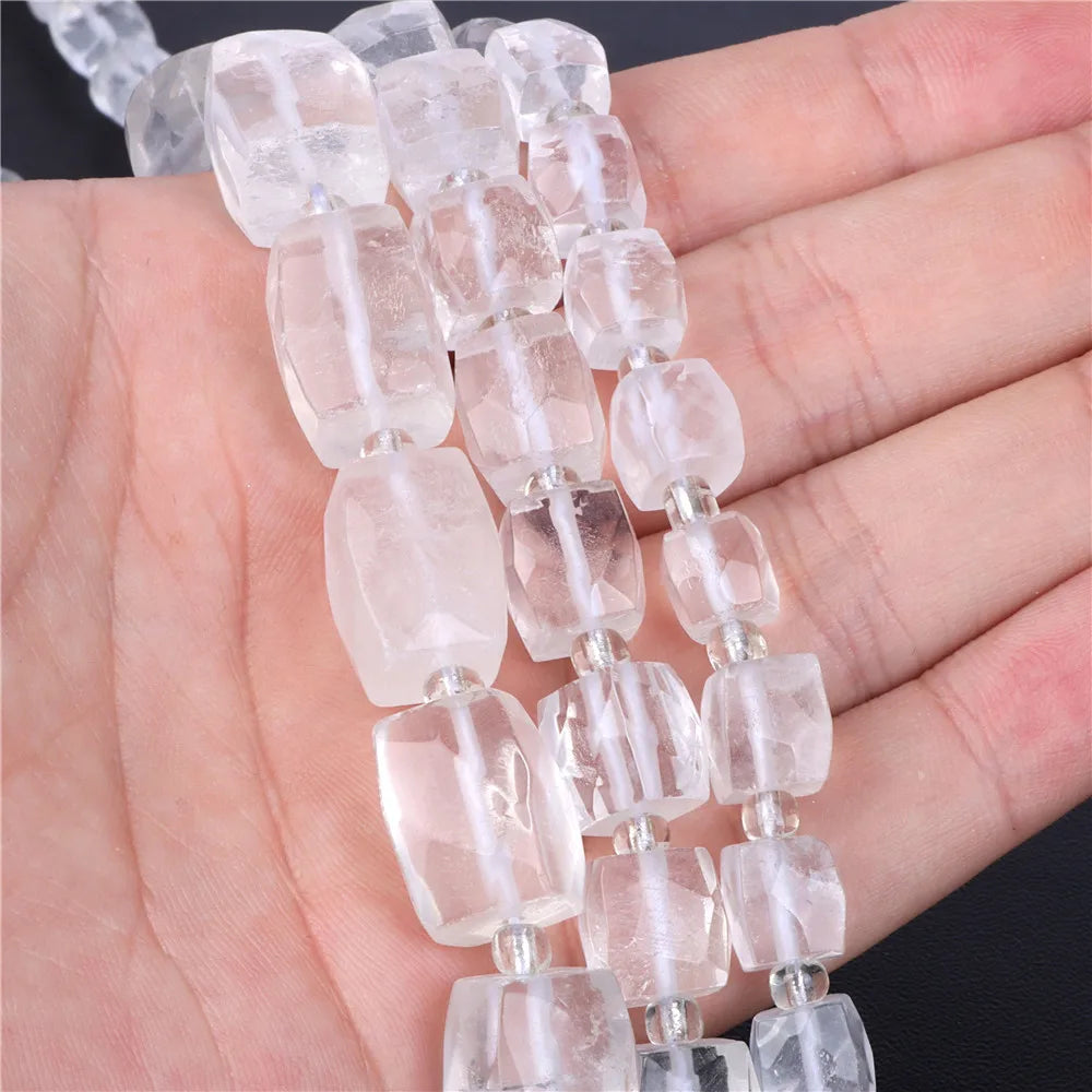 New Natural Stone Bead Clear Quartz Crystal Smooth Matte Faceted Spacer Beads DIY Handmade Bracelet Earrings For Jewelry Making