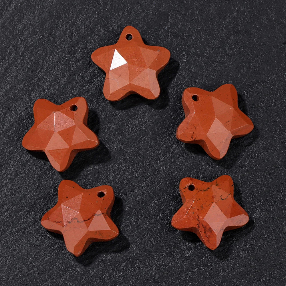 14MM Natural Faceted Stone Pendant Five Star Shape Amethysts Amazonite Quartz Charm Bead For Earrings Bracelets Necklace DIY