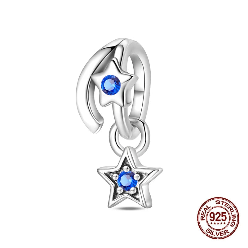 100% 925 Sterling Silver Stars Moon Sun Zircon Eye Cross Charms Beads Fit Original Bracelets DIY Jewelry For Women Protect Gifts