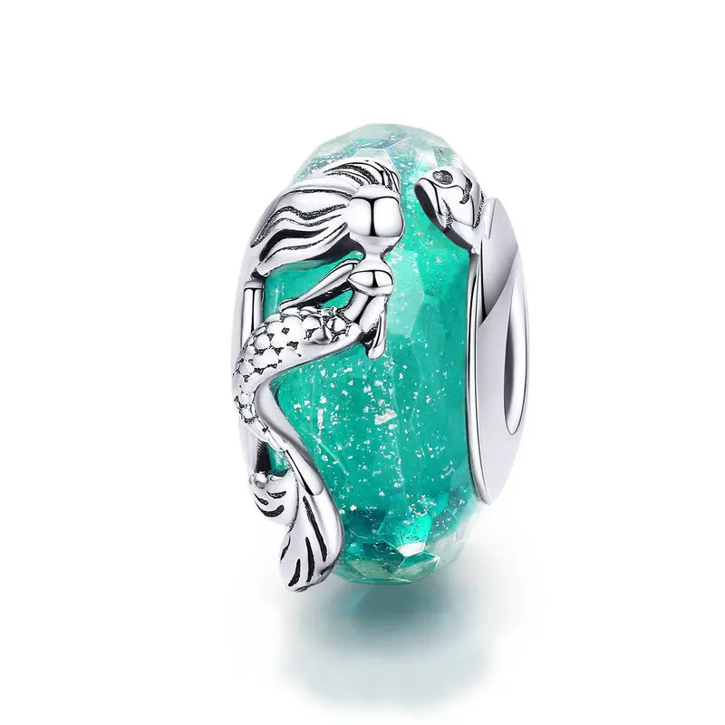 WOSTU 925 Sterling Silver Colorful Ocean Starfish Round Heart Charm Butterfly Murano Glass Bead Fit Original Bracelet DIY Gift