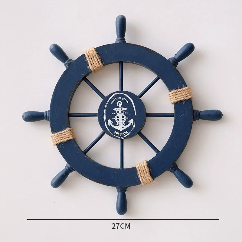 Nautical Mediterranean Ship Rudder Decor Wooden Boat Wheel Helm Home Living Room Craft Accessory