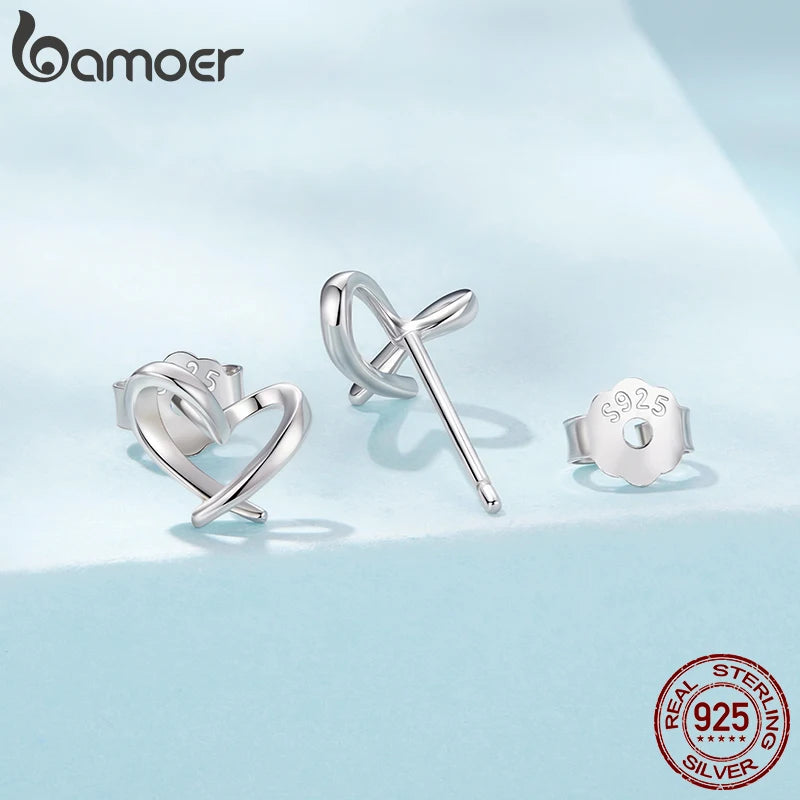 Boucles d'oreilles puces en argent sterling 925 BAMOER, croix et cœur, ajourées, hypoallergéniques, pour femmes et filles. Bijou de marque, cadeau mignon.