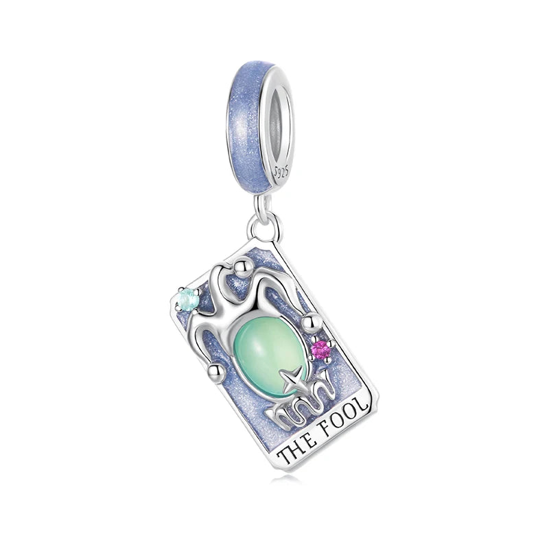 WOSTU 925 Sterling Silver Tarot Card Charm Pendant For Women Multi Color S925 DIY Beads Fit Original Bracele Neck Jewelry Making