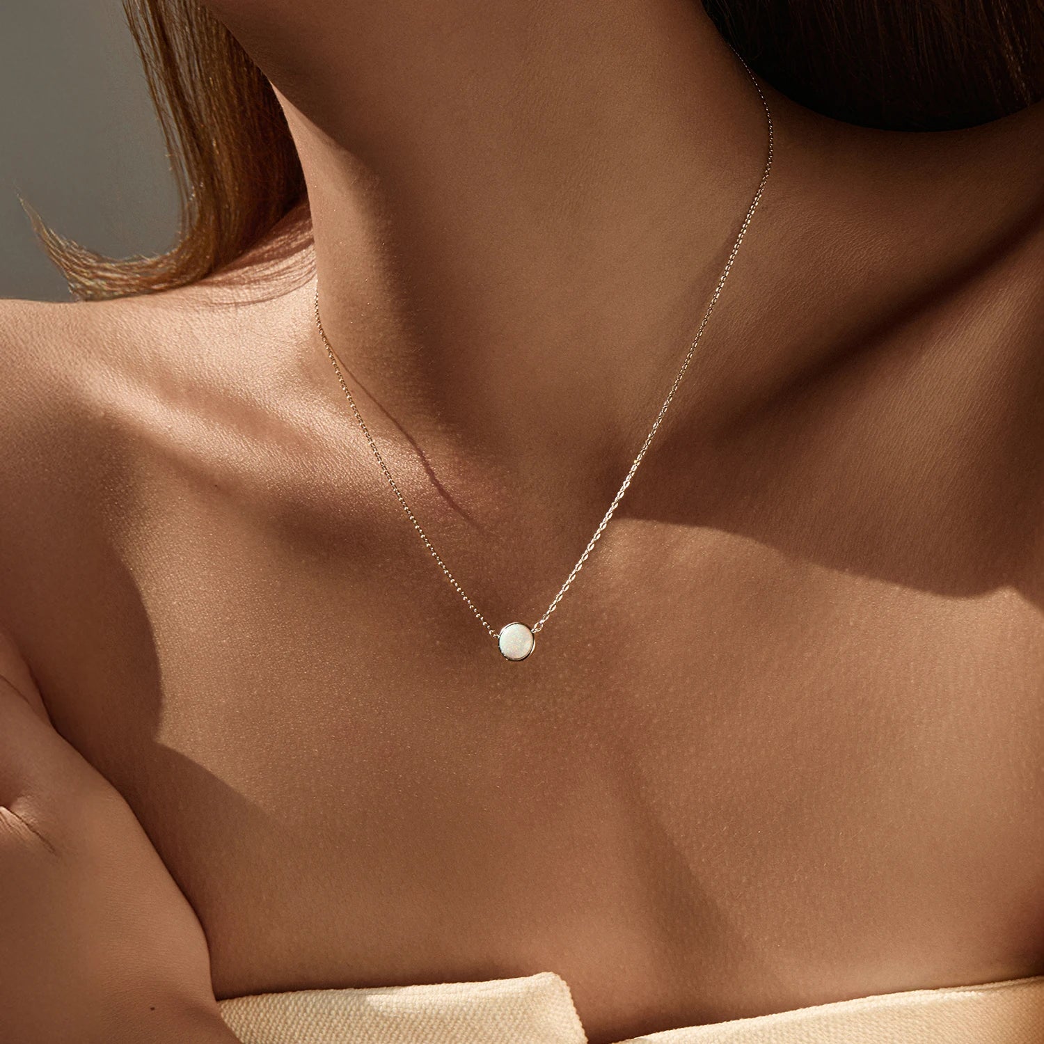 MODIAN 925 Sterling Silver Round Opal Link Chain Pendant Necklace Fashion Daily Stackable Necklaces For Women OL Fine Jewelry