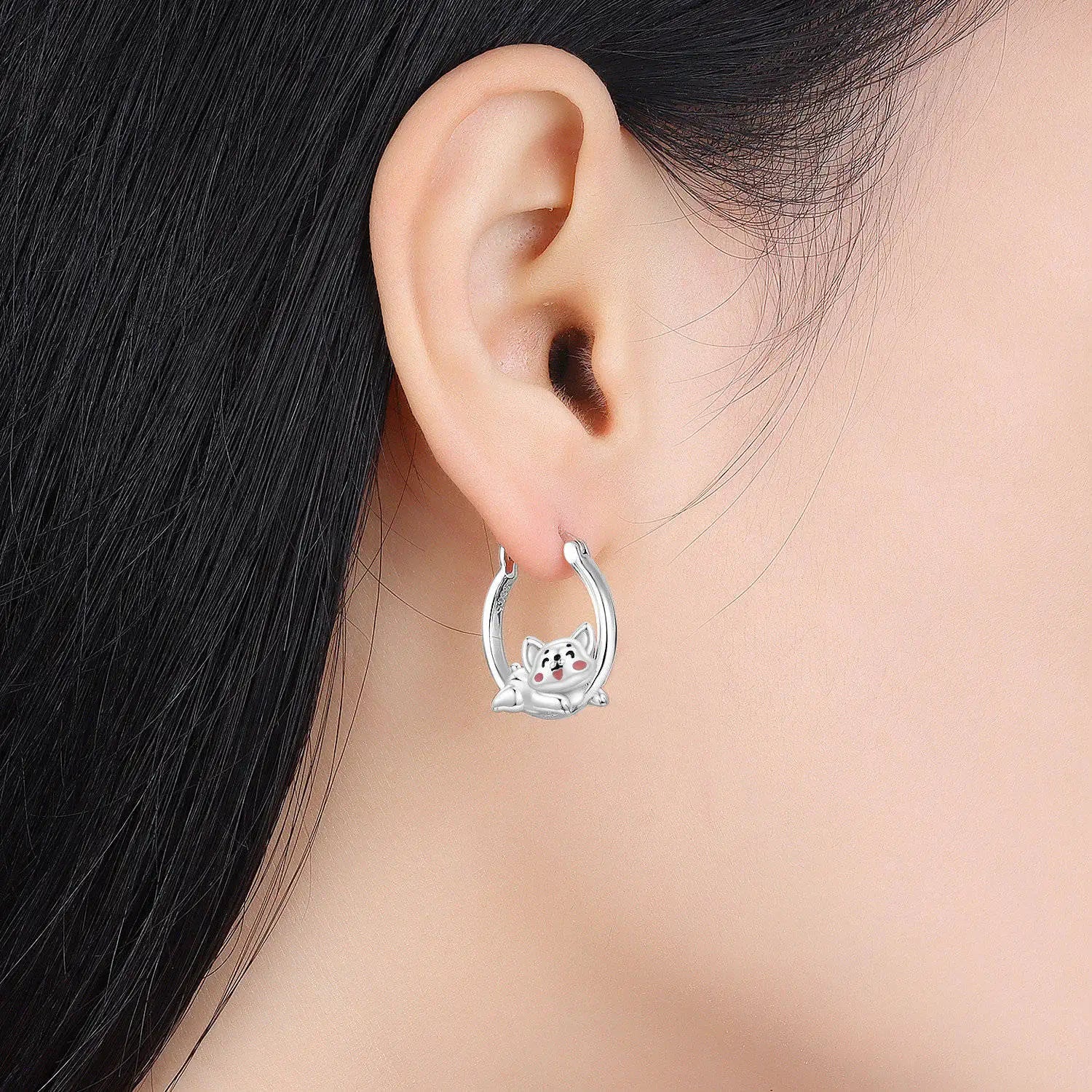 PANPOKI S925 Sterling Silver Cute Dog Animal Pet Earrings Versatile Hoop Earrings For Women Jewelry Original Party Gifts