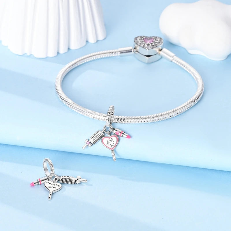 100% 925 Sterling Silver Perfume Headphones Pink Princess Daily Charms Beads Fit 3mm 925 Original Bracelet Fine DIY Jewelry