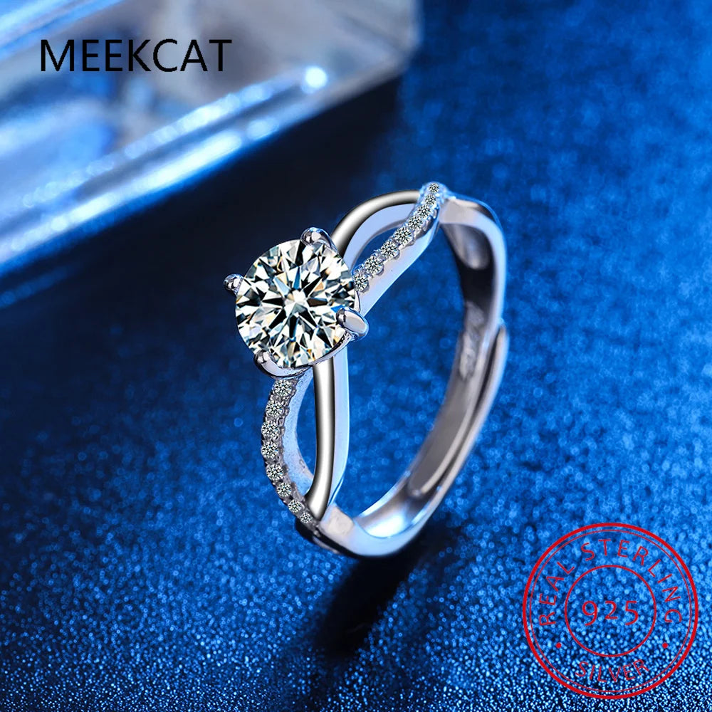 2ct Real Moissanite Solitaire Ring for Women Cross Hollow Marriage Proposal Ring S925 Silver Jewelry Created Diamond Band