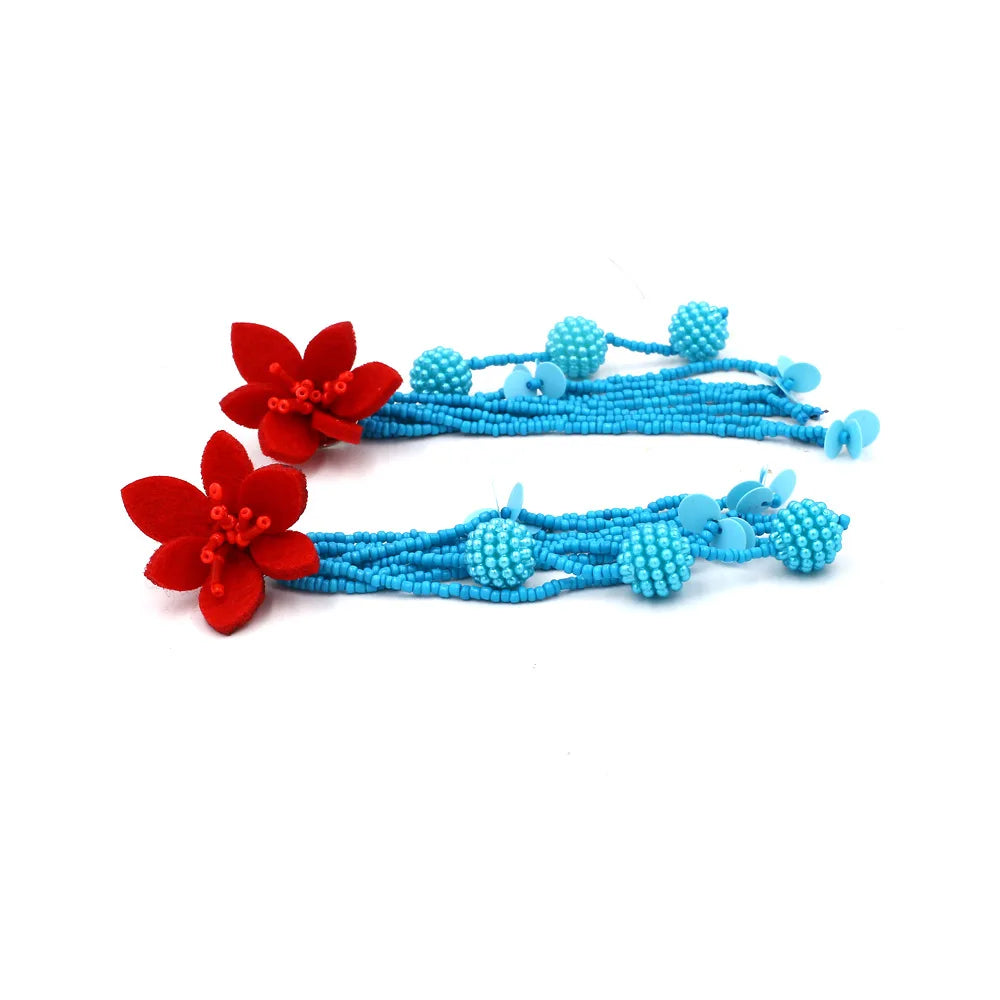 Hot Selling Long Tassel Flower Dangle Earrings for Woman Party