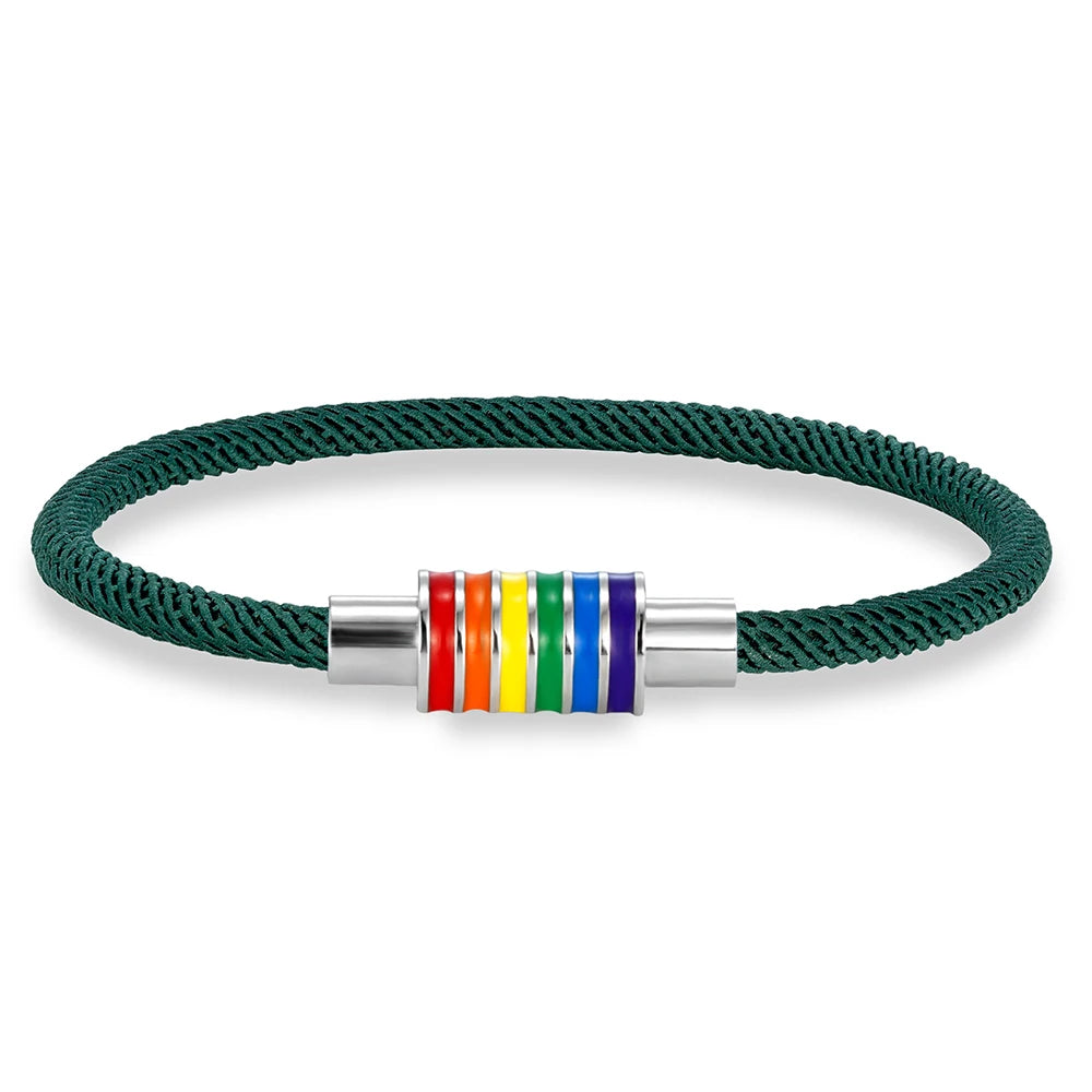MKENDN Minimalist Rope Bracelet Unisex Stainless Steel Rainbow Clasp Waterproof Natuical Rope Braslet Gift For Lovers LGBT