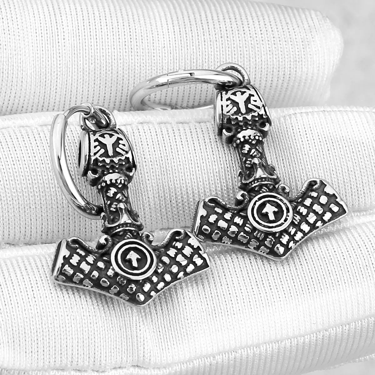 Gothic Odin Thor's Hammer Drop Earrings Blackening Stainles Steel Punk Hip Hop Ears Jewelry Nordic Vikings Helmet of Awe Earring