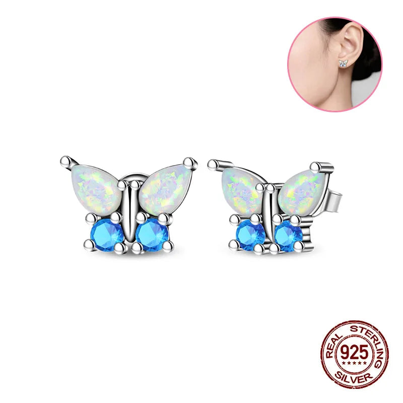 Crystal Zircon 100% 925 Sterling Silver Earrings Butterfly Zirconia Silver Stars Stud Earrings For Women Sterling Silver Jewelry