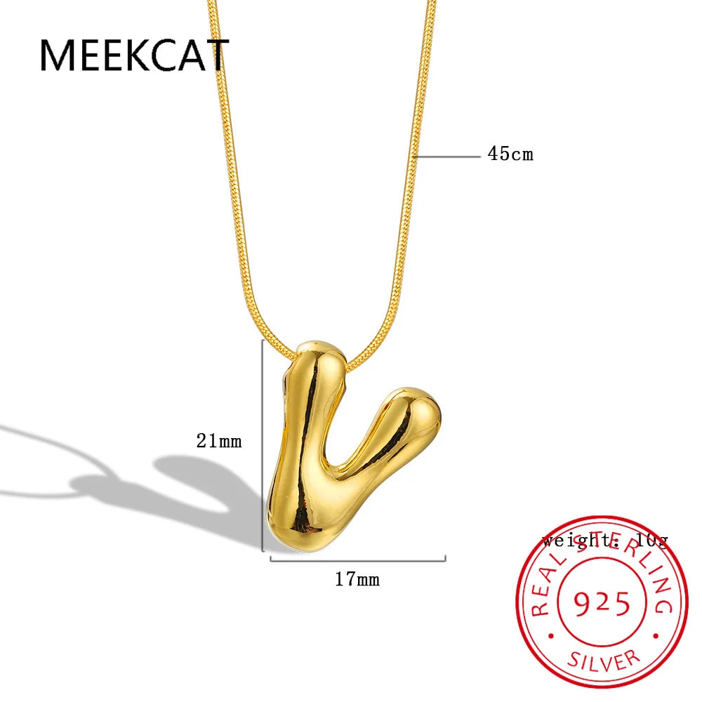 Collares 925 Sterling Silver Chunky Alphabet Balloon Bubble Initial Letter Pendant Necklace for Women Men Charm Necklaces