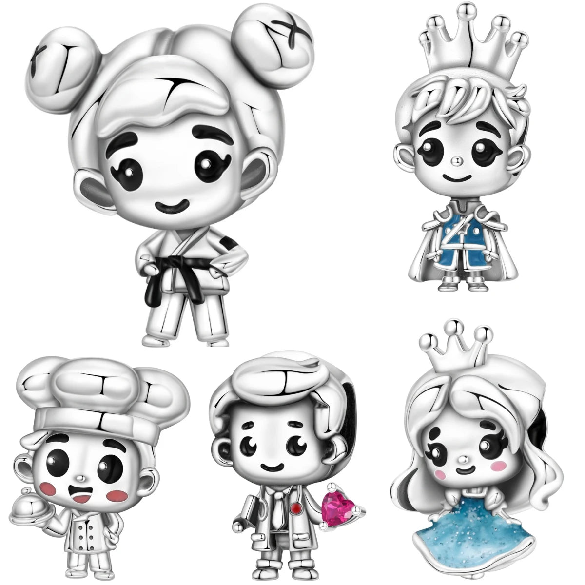 PANPOKI 925 Sterling Silver Cartoon Girl Model Beads Original Pendants Bracelet Charm Jewelry Party DIY Trendy Gifts