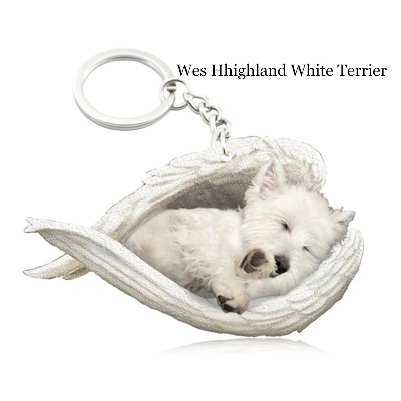 100 Style Cut Dog Sleeping Angel Pendant Bag Keychain Car Keychain Keyring Animal Pet Jewelry Boyfriend Girls Gift Accessories