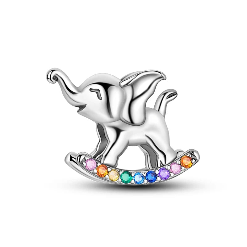 New 925 Silver Pink Rabbit Bear Cat Dog Animal Charms Beads Fit 3mm 925 Original Bracelets Fine DIY Birthday Jewelry