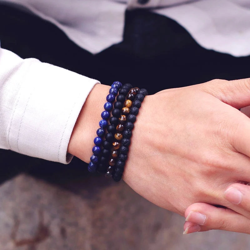 Artifact Meditation Healing Bracelet Men 4mm/6mm/8mm/10mm Tiger Eyes Obsidian Stone Beaded Braslet Father Day Gift Yoga Braclet