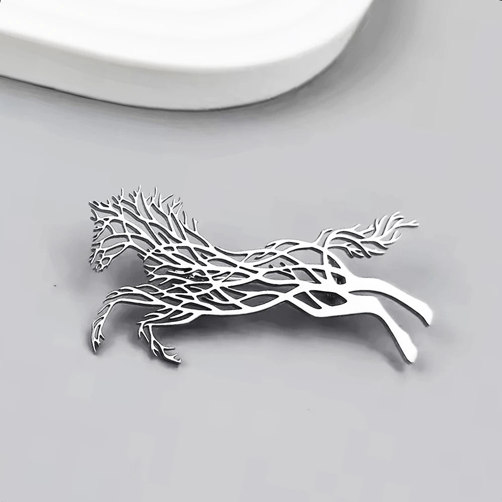 Hanreshe Creative Branch Horse Pin Stainless Steel Animal Series Brooch Badge for Men Women Dress Suit Decoration