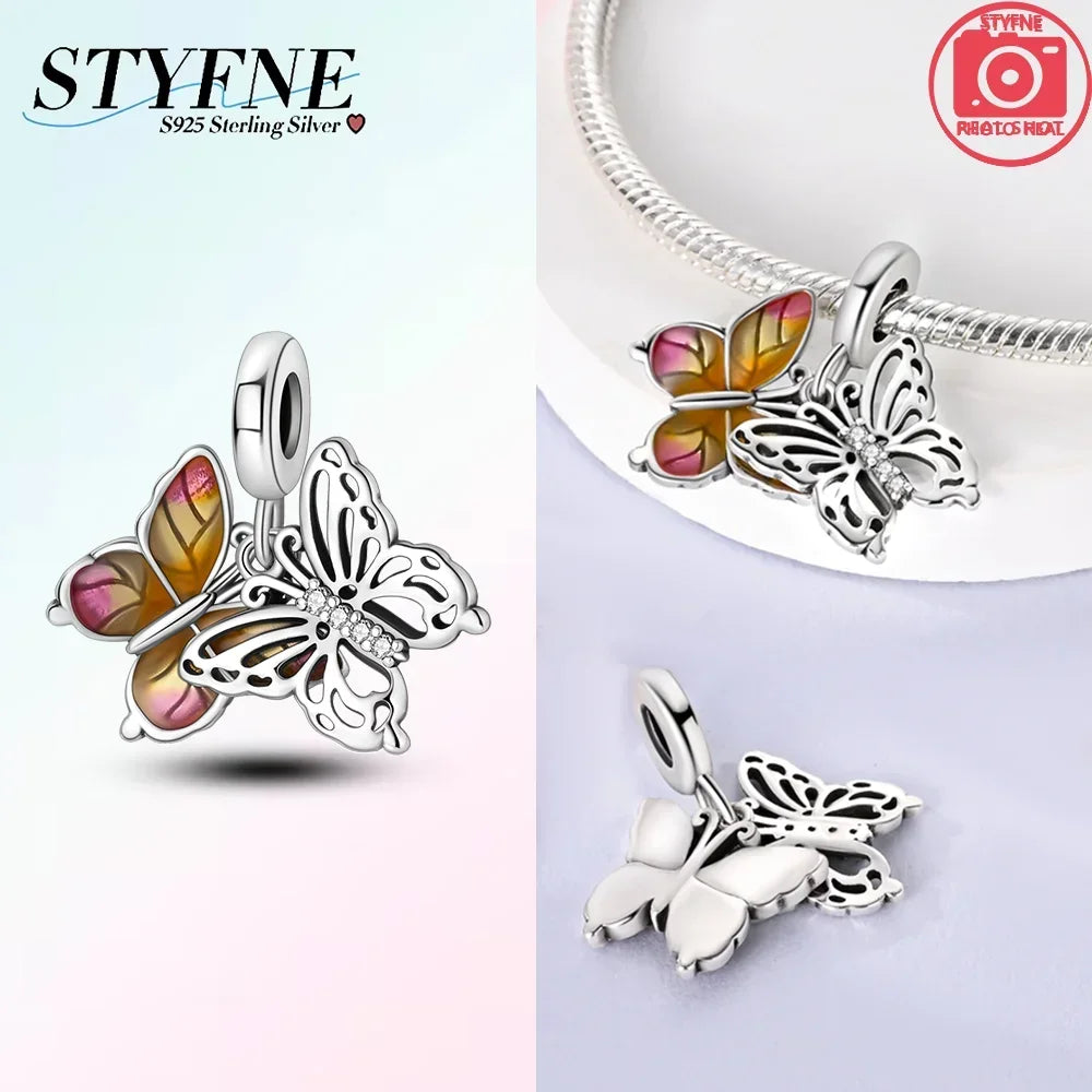 925 Sterling Silver Blue Series Butterfly Beads Pendant Fit Bangle Charms Bracelet DIY Women Original Jewelry