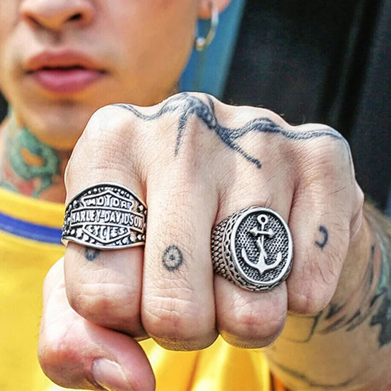 Retro Anchor Navy Marine Large Ring For Men Silver Color Punk Gothic Rock Hiphop Ring Pirate Biker Accessories Designer Jewelry