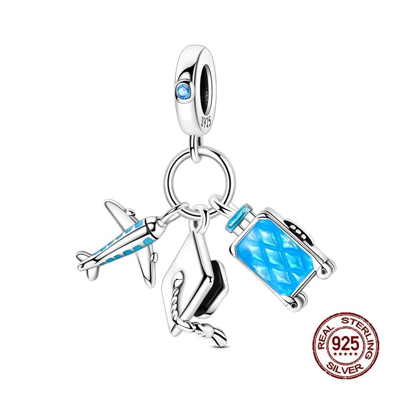 Original 925 Sterling Silver Charms Beads Graduation Season College Entrance Bachelor's Cap Pendant for Bracelet Charm Jewelry