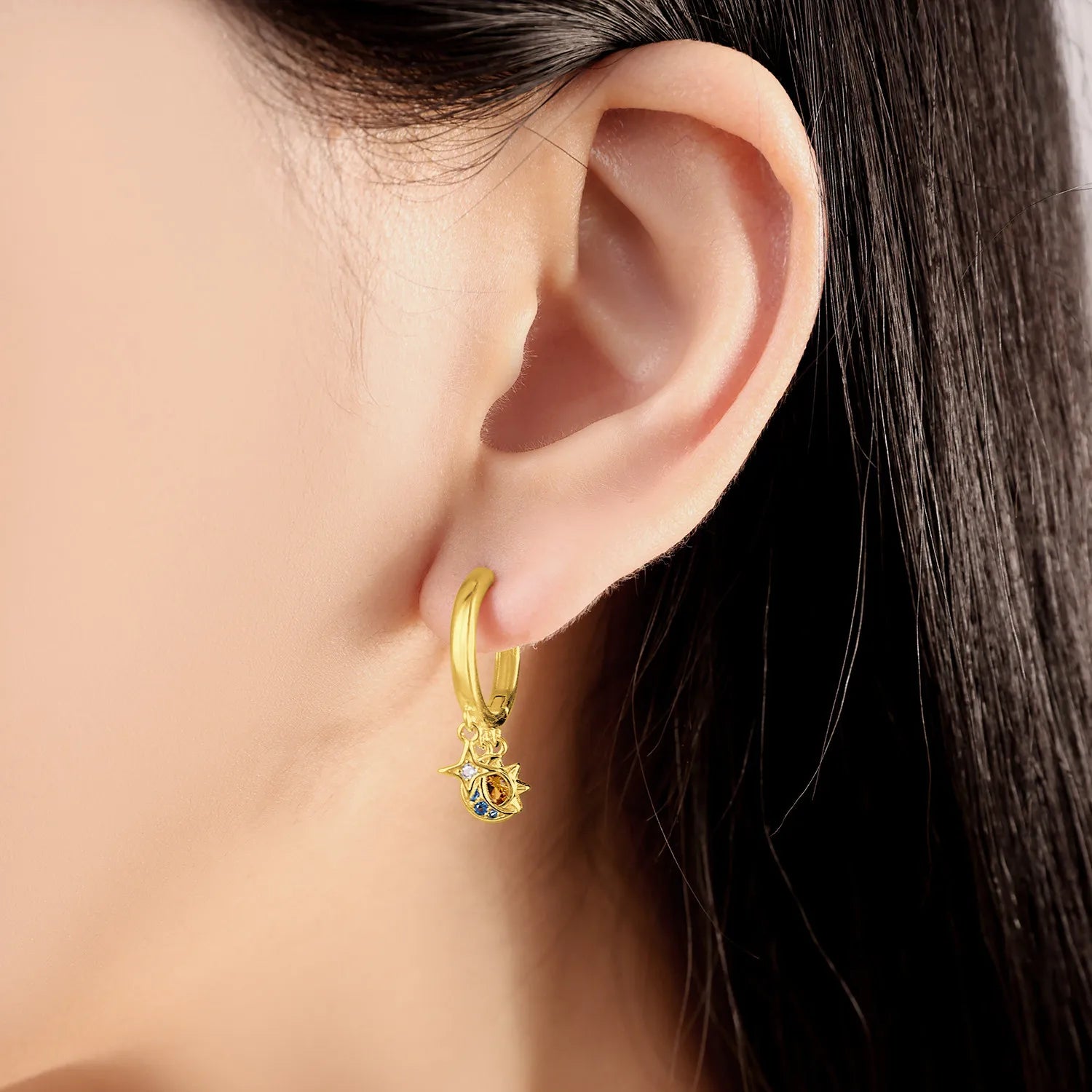 PANPOKI 925 Sterling Silver Golden Star Moon Mythical Drop Earrings Women Earrings Charm Fashion Versatile Party Jewelry Gifts