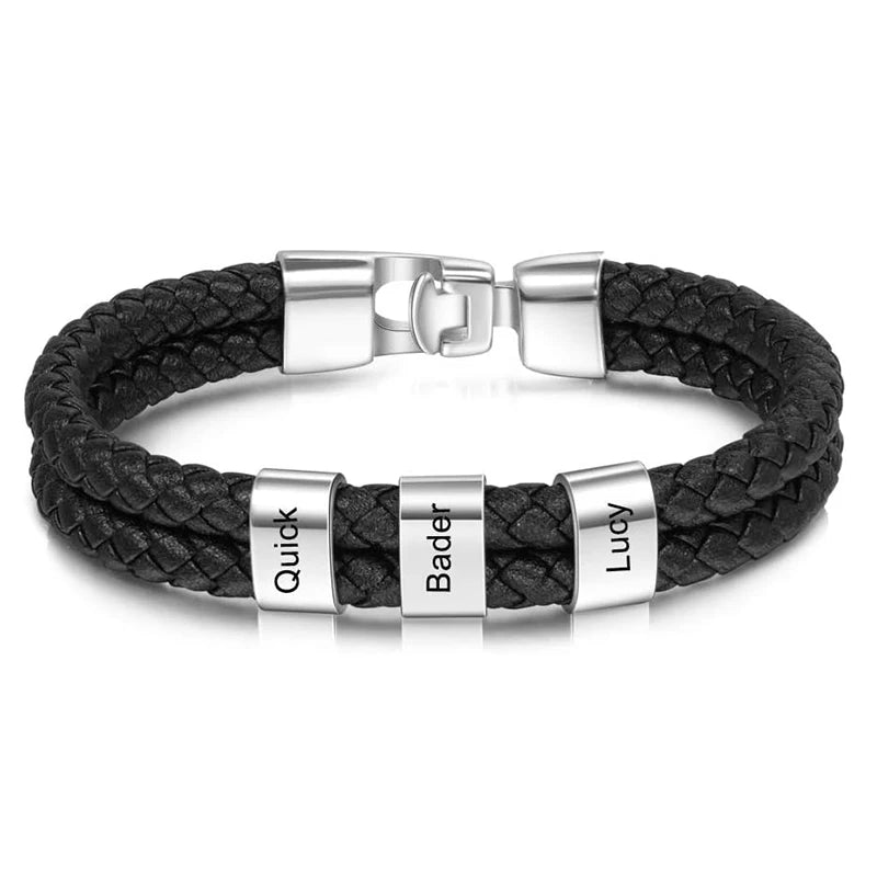 Personalized Bracelets for Men Custom Men's Name Bracelets Braid Leather Bracelet with 1-5 Names Engraved Personalized Gift for