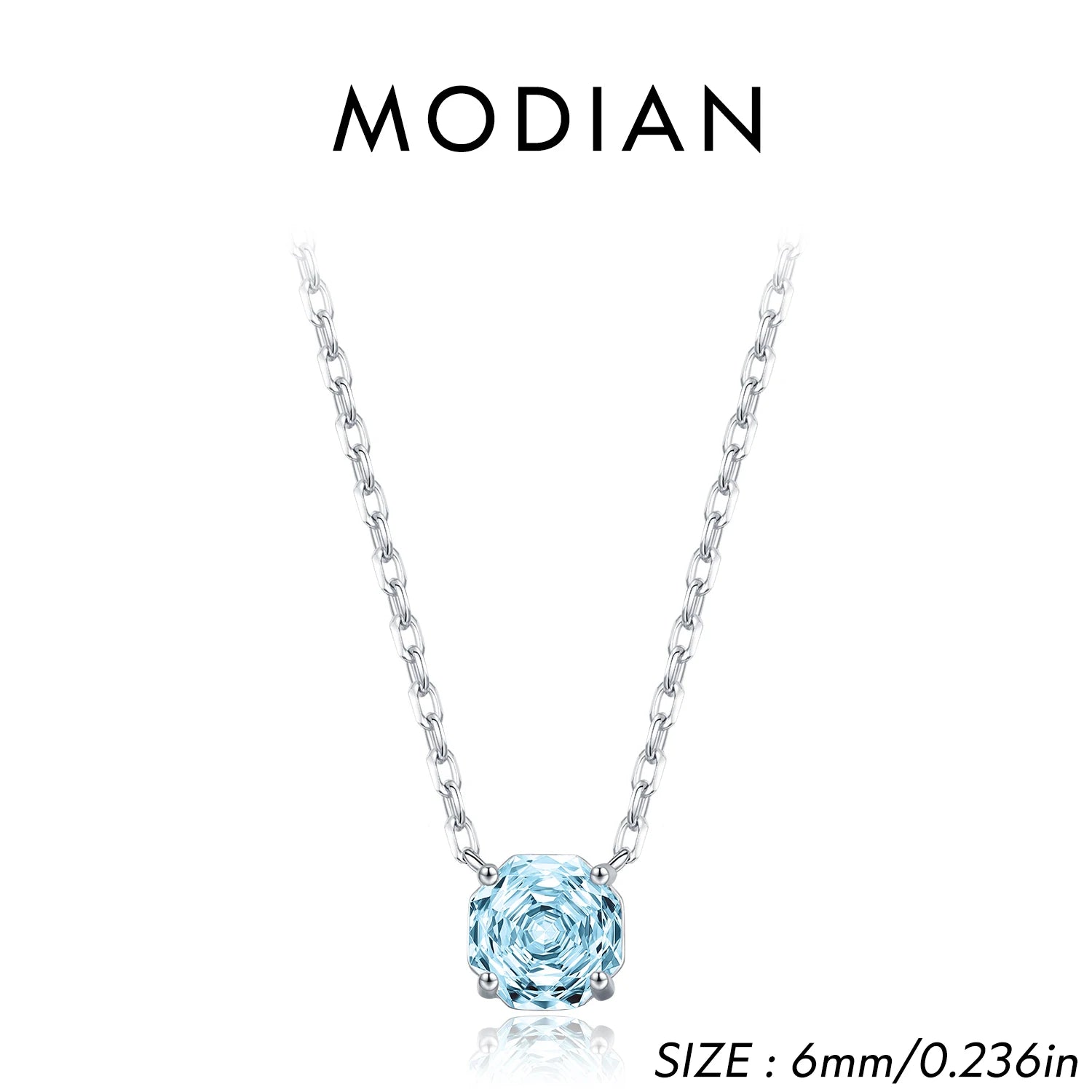 MODIAN 925 Sterling Silver Charming Octagon Sea Blue Rose Cut CZ Pendant Necklace For Women Hypoallergenic Jewelry Gifts