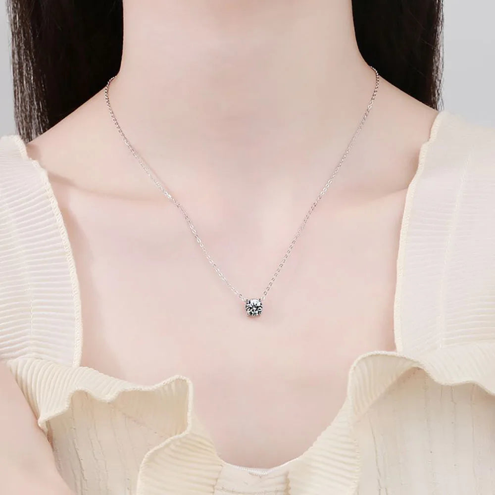 Serenity 1ct 2ct Moissanite Necklace for Women Gift S925 Sterling Silver Sparkling Lab Diamond Pendant Necklace Wedding Jewelry