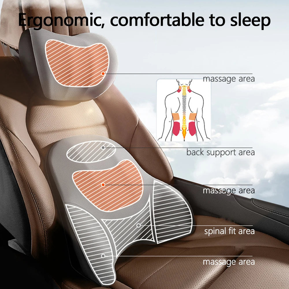 PU Leather Car Lumbar Support Pad Memory Foam Car Neck Pillow Head Waist Back Support Car Headrest Back Cushion Car Seat Pillow - Madeinsea©