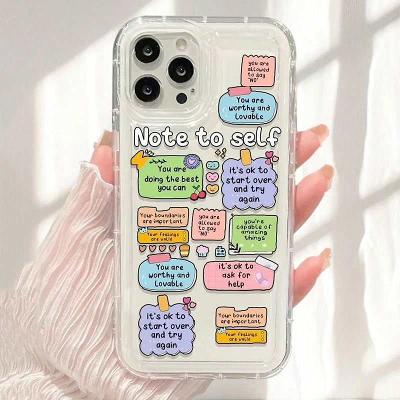 Cute Cartoon Ins Vibes Slogan Print Clear Case for IPhone 17 16 15 14 13 12 11 Pro Max 16E 15 14 Plus XR 17 Air Airbag Cover