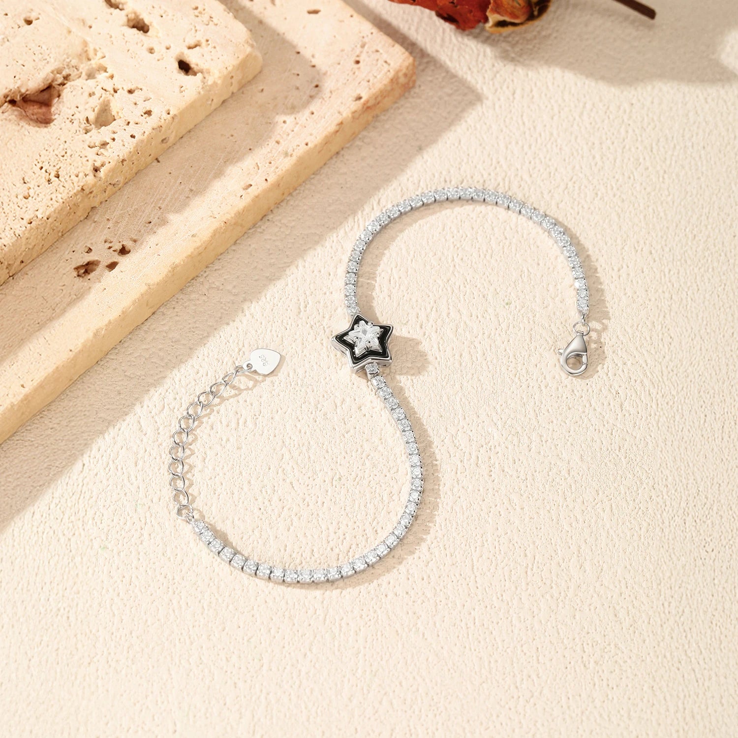 MODIAN 925 Sterling Silver Shinning Stars Zirconia Black Enamel Tennis Bracelets For Women Vacation Fine Jewelry